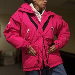 Vibrant Pink Ski & Snow Jacket with Black Trim & adjustable waistband
